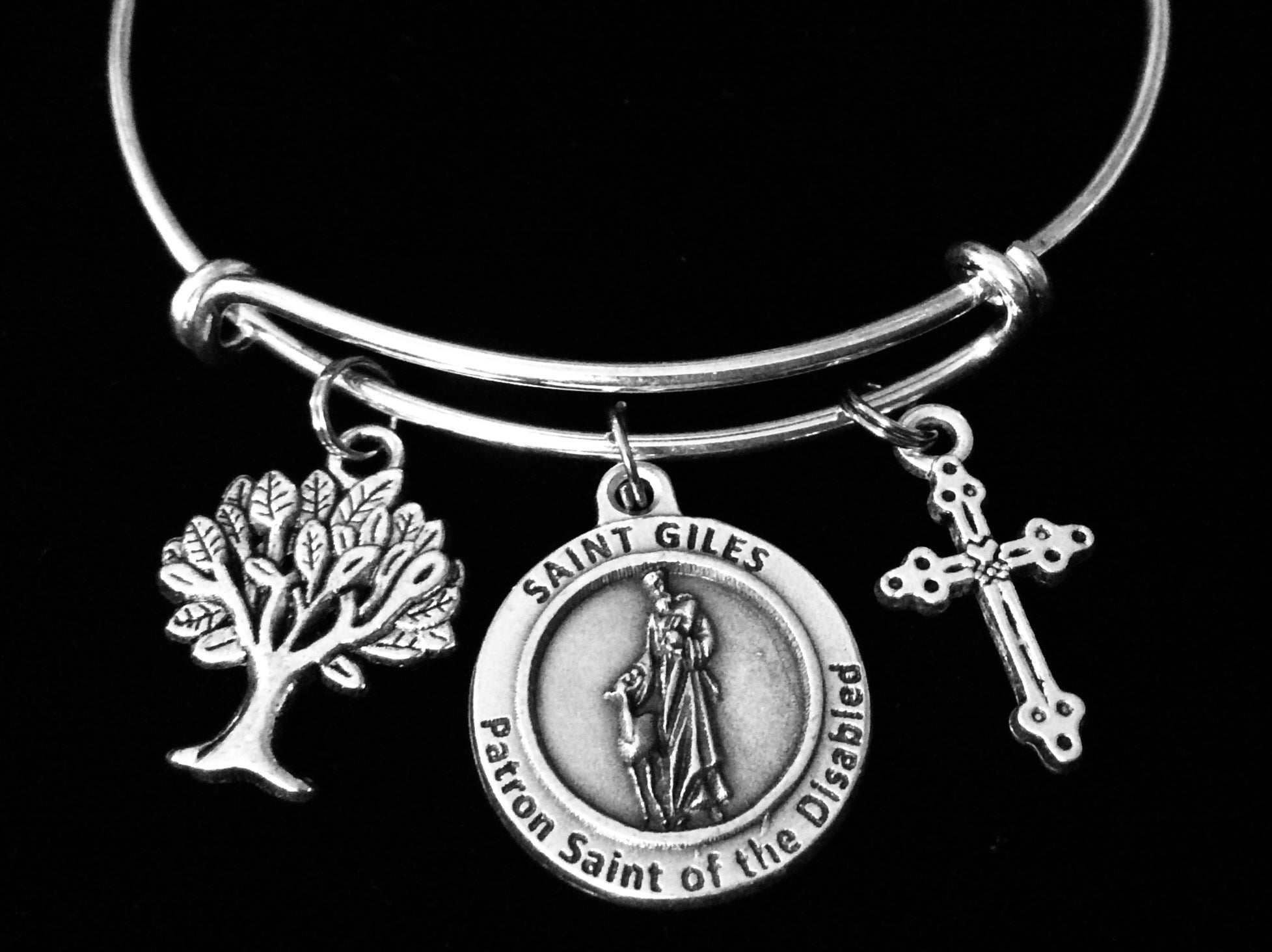 Saint Giles Jewelry Silver Expandable Charm Bracelet Silver Adjustable Bangle Patron Saint of Disabled