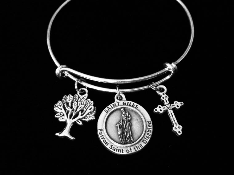 Saint Giles Jewelry Silver Expandable Charm Bracelet Silver Adjustable Bangle Patron Saint of Disabled
