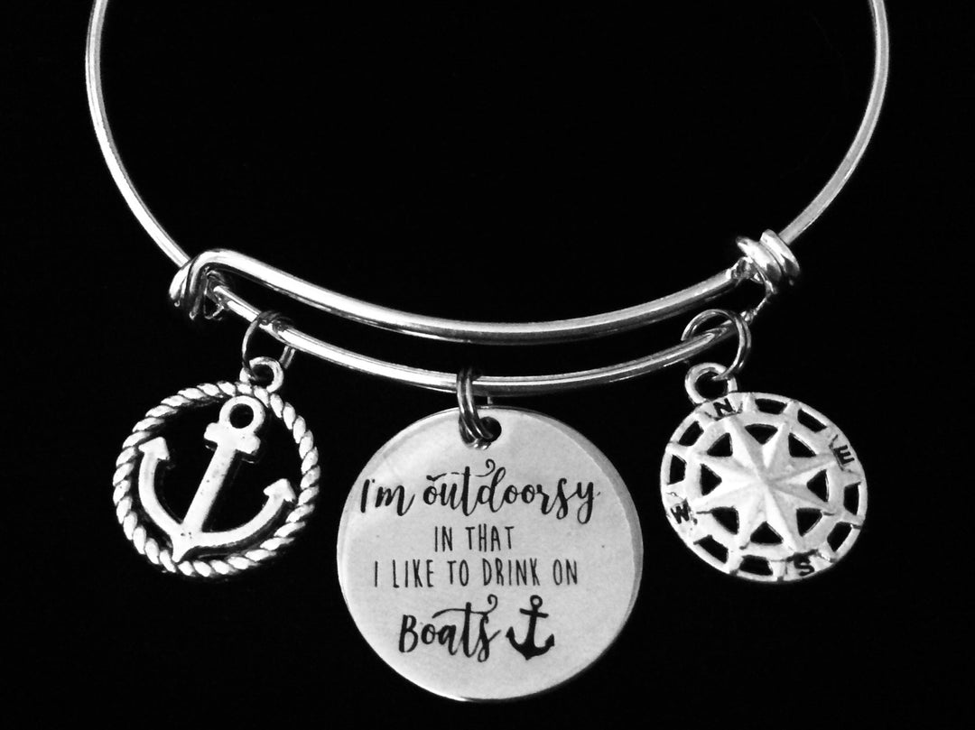 Boat Nautical Jewelry Expandable Charm Bracelet Compass Rose Silver Adjustable Bangle Boating Silver Anchor Jewelry One Size Fits All Gift