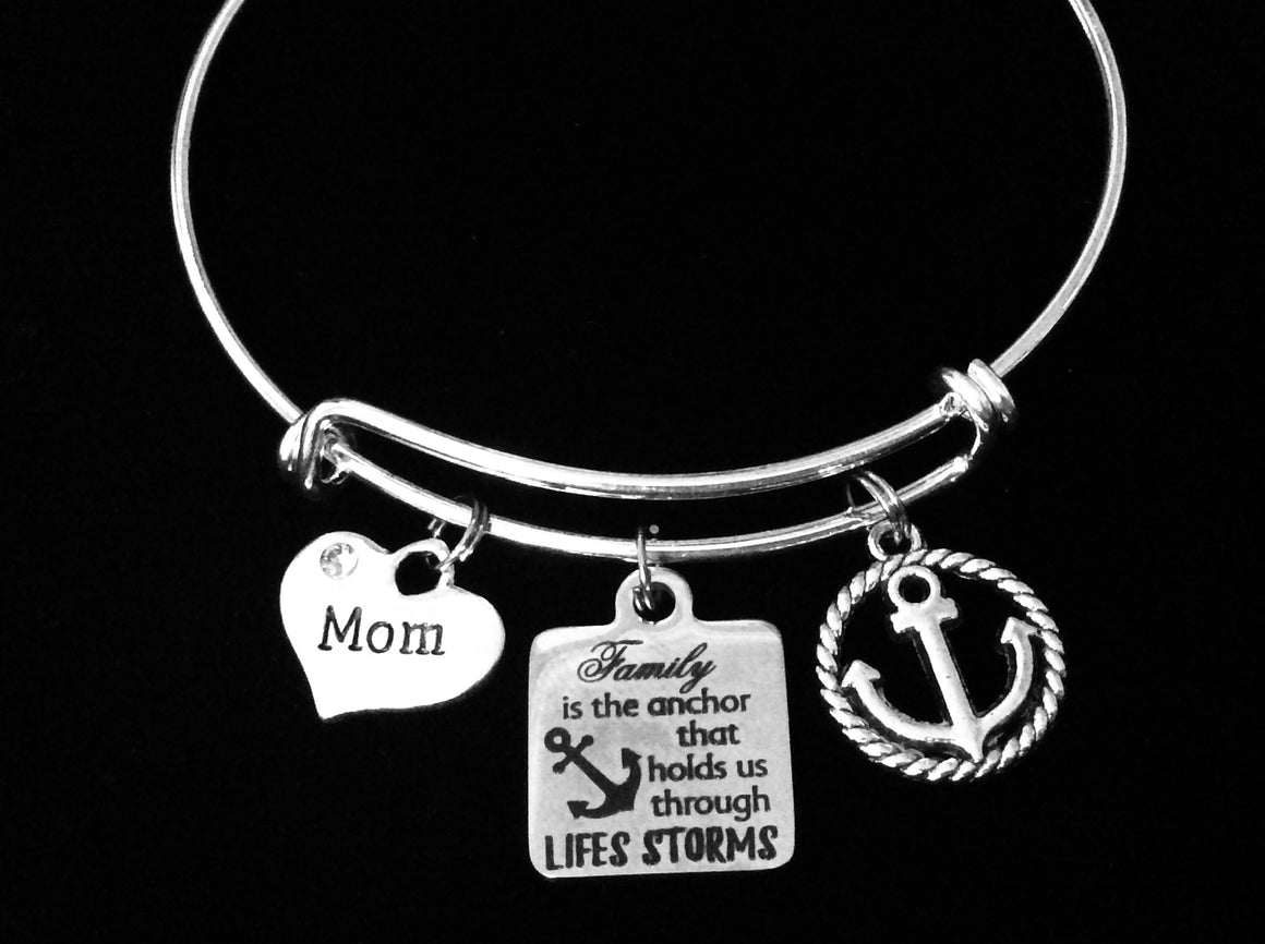 Mom Appreciation Expandable Charm Bracelet Family Jewelry Silver Adjustable Bangle