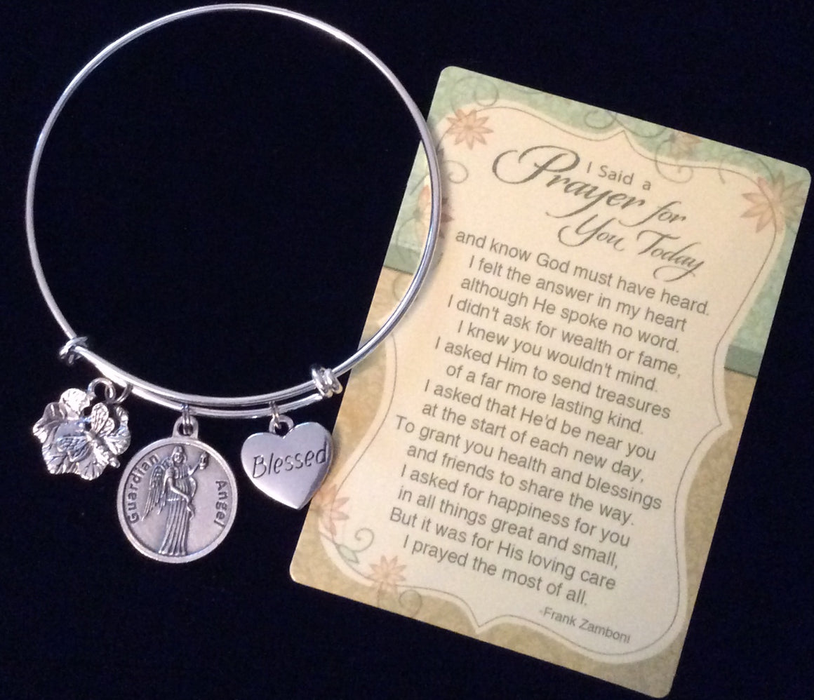 Guardian Angel Expandable Charm Bracelet Blessed Protection Adjustable Bangle With Prayer Card