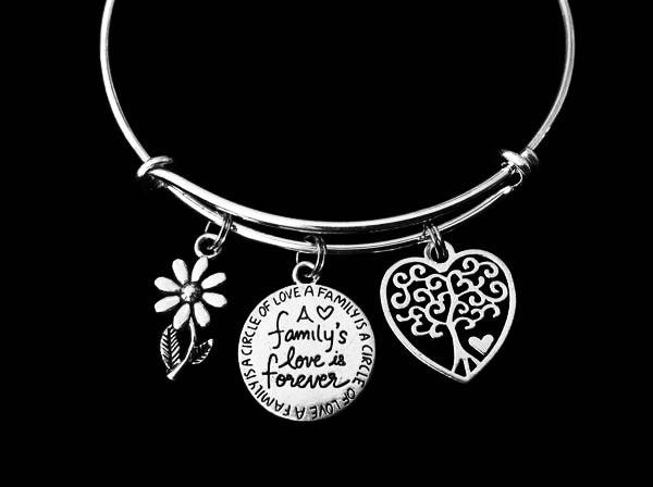 A Families Love is Forever Tree of Life Adjustable Bracelet Expandable Silver Charm Bangle Daisy Trendy Gift