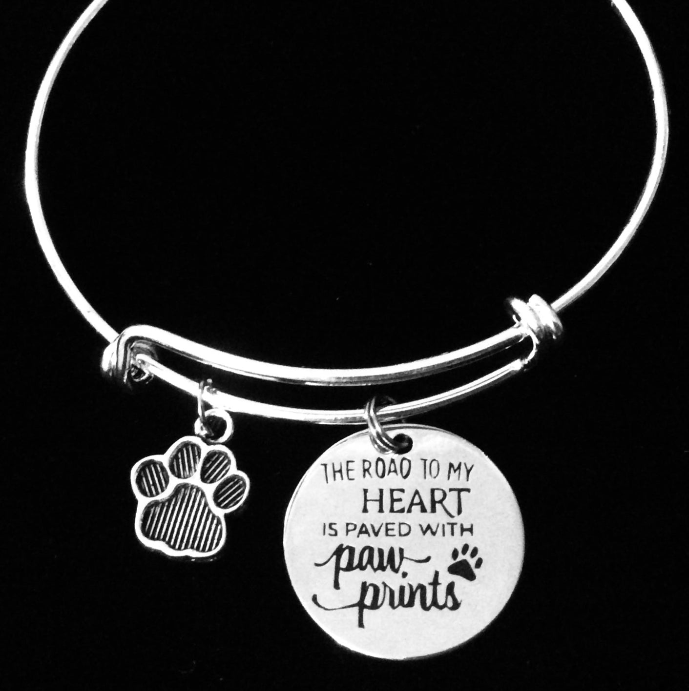 Pet Memorial Jewelry Expandable Charm Bracelet Adjustable Silver Bangle
