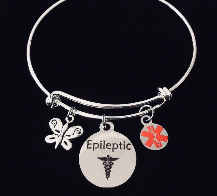 Epileptic Medical Alert Jewelry Expandable Charm Bracelet Adjustable Silver Bangle
