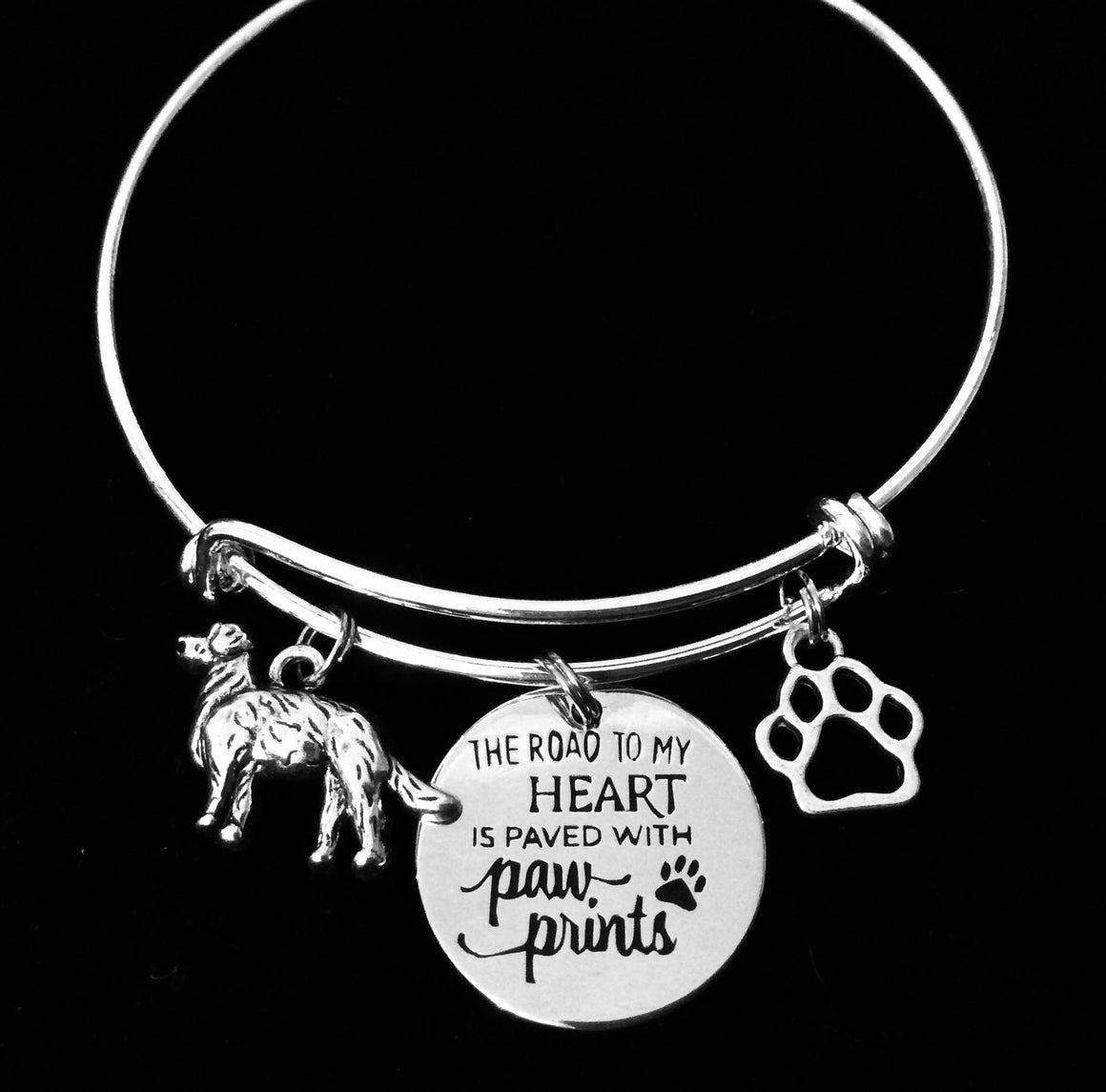 Golden Retriever Dog Expandable Charm Bracelet Adjustable Silver Wire Bangle Pet Lover Gift