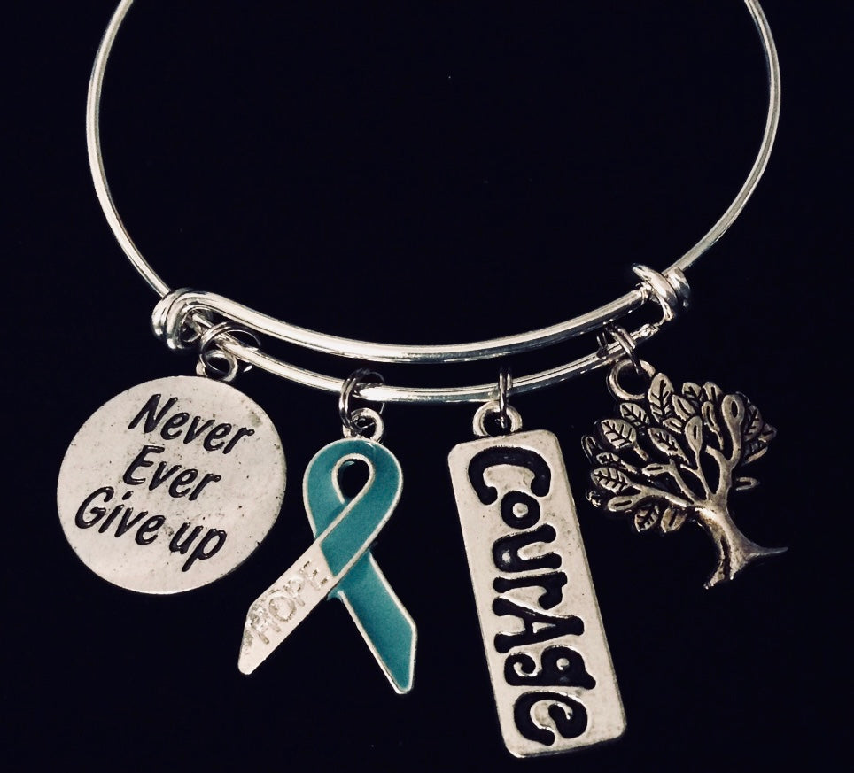 Hope Courage Teal Awareness Expandable Charm Bracelet Adjustable Bangle Gift Ovarian Cancer Awareness
