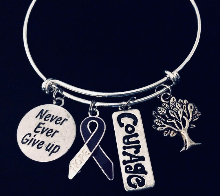 Hope Courage Purple Awareness Expandable Charm Bracelet Adjustable Bangle One Size Fits All Gift