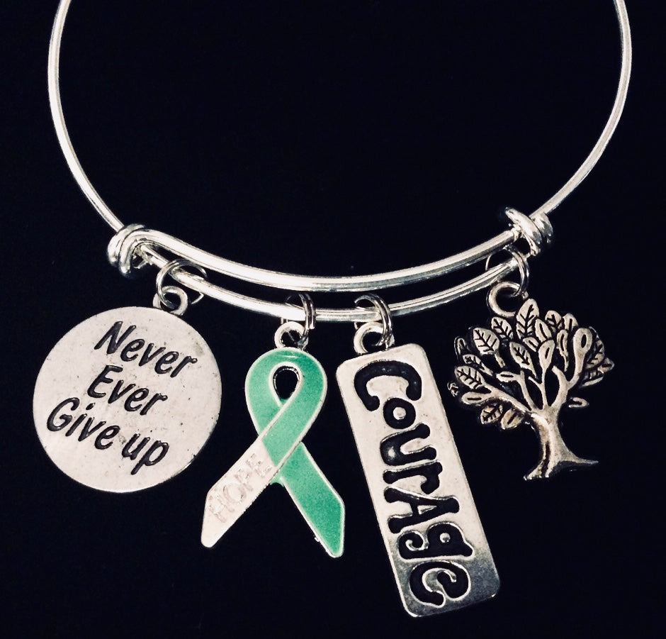 Hope Courage Green Awareness Expandable Charm Bracelet Adjustable Bangle One Size Fits All Gift