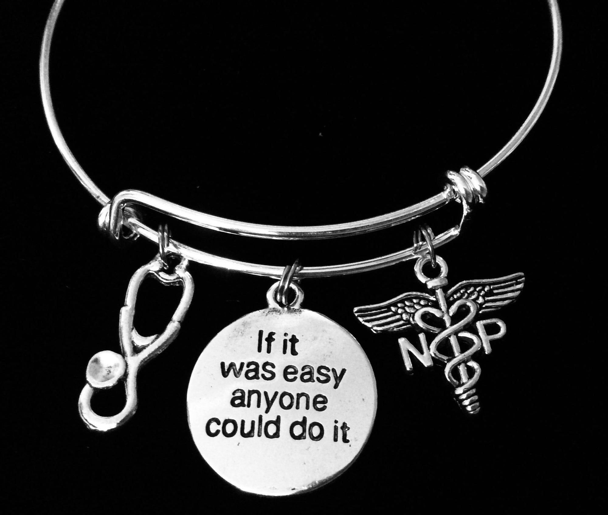 Nurse Practitioner Expandable Charm Bracelet Silver Adjustable Bangle NP Gift