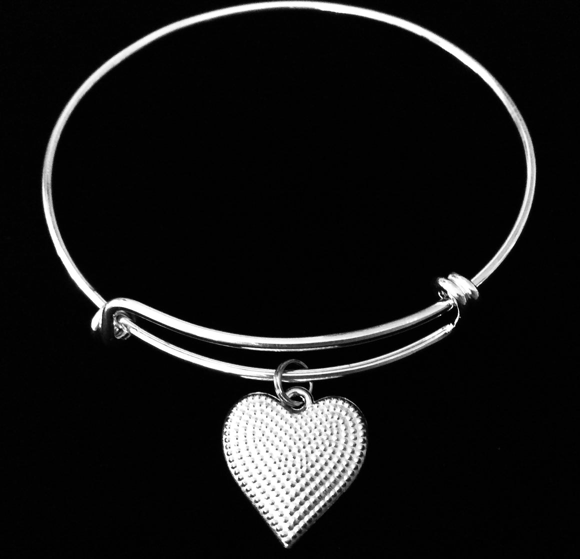 Silver Heart Expandable Charm Bracelet Adjustable Wire Bangle One Size Fits All Gift