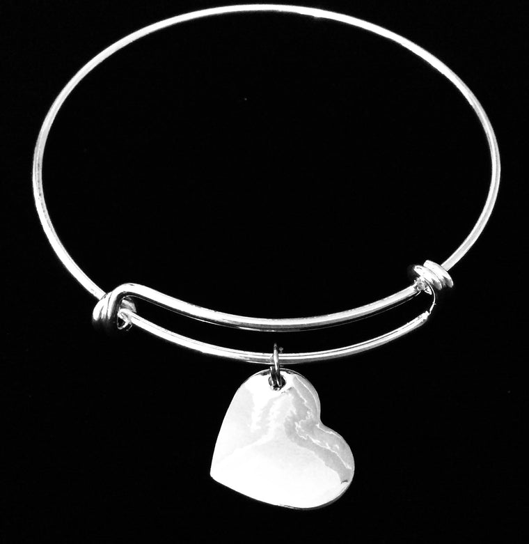 Simple Silver Heart Jewelry Adjustable Wire Bangle Expandable Charm Bracelet One Size Fits All Gift