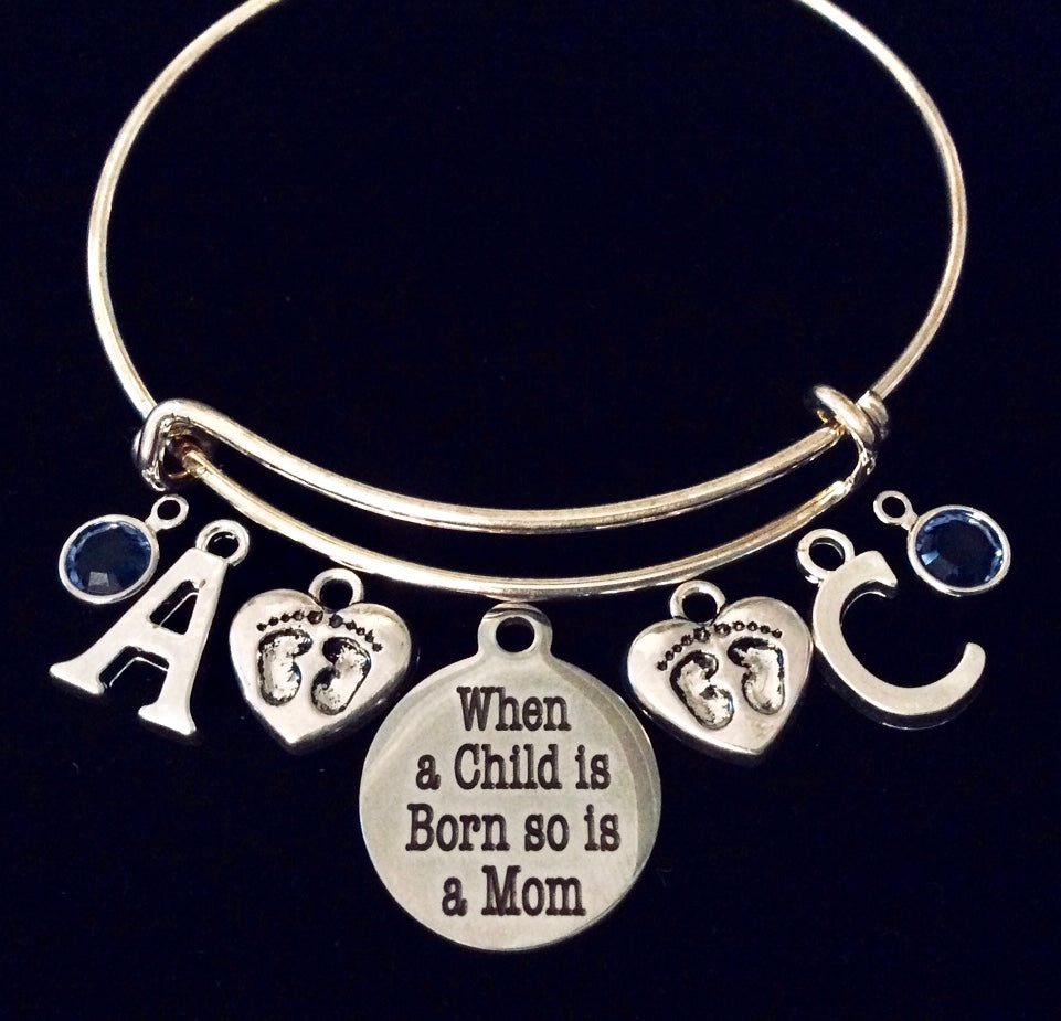 Personalized New Mom Jewelry Twins Birthstone Expandable Charm Bracelet Adjustable Bangle Gift