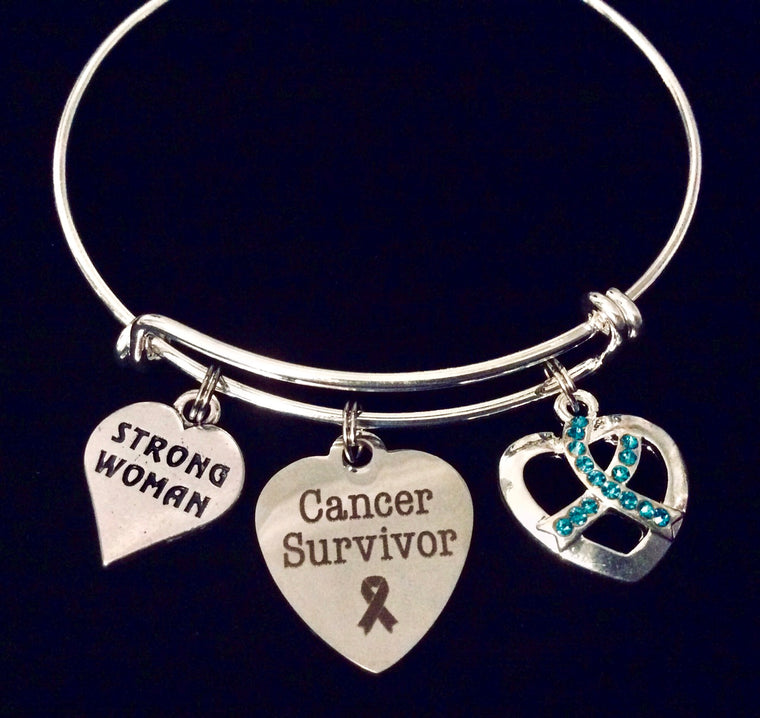 Cancer Survivor Jewelry Teal Expandable Charm Bracelet Adjustable Bangle One Size Fits All Gift