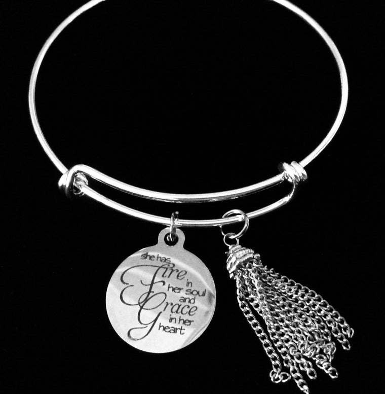 Tassel Bracelet Expandable Charm Bracelet Silver Adjustable Bangle One Size Fits All Gift