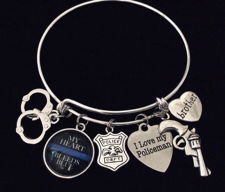 Police Appreciation Jewelry Expandable Silver Charm Bracelet Adjustable Wire Bangle One Size Fits All Gift
