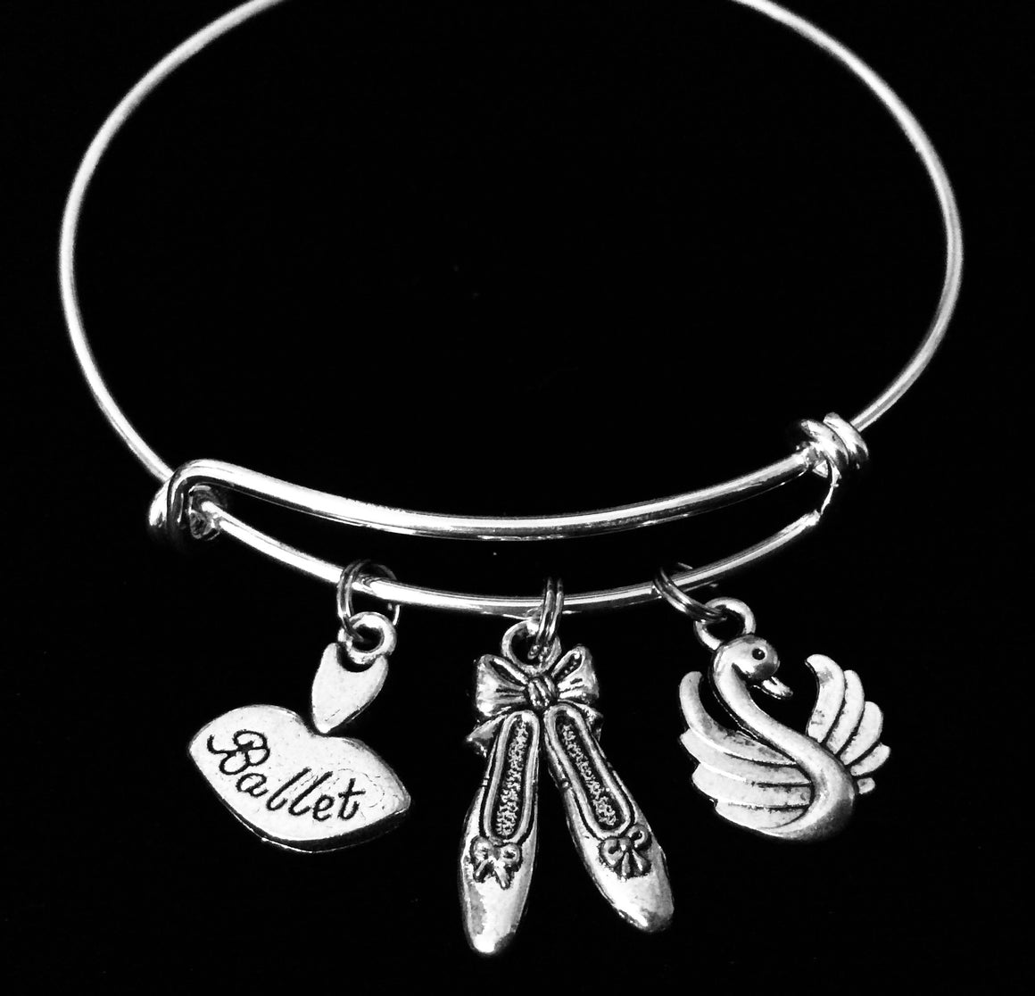 Swan Lake Ballet Ballerina Shoes Adjustable Charm Bracelet Expandable Bangle Gift