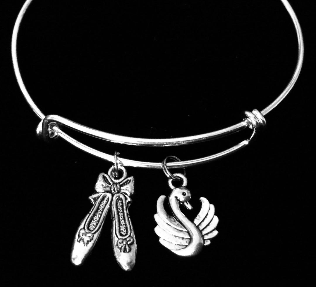 Ballerina Shoes and Swan Expandable Charm Bracelet Adjustable Bangle One Size Fits All Gift