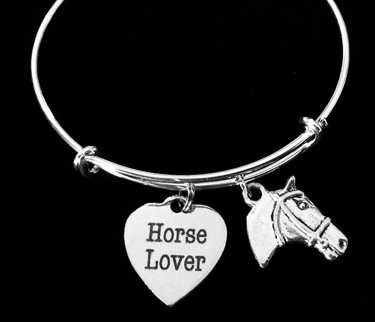 Horse Lover Expandable Charm Bracelet Silver Adjustable Wire Bangle Stacking One Size Fits All Gift