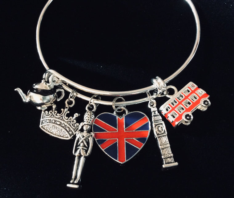 England Expandable Charm Bracelet British Flag Jewelry Adjustable Bracelet Adjustable Bangle One Size Fits All Gift