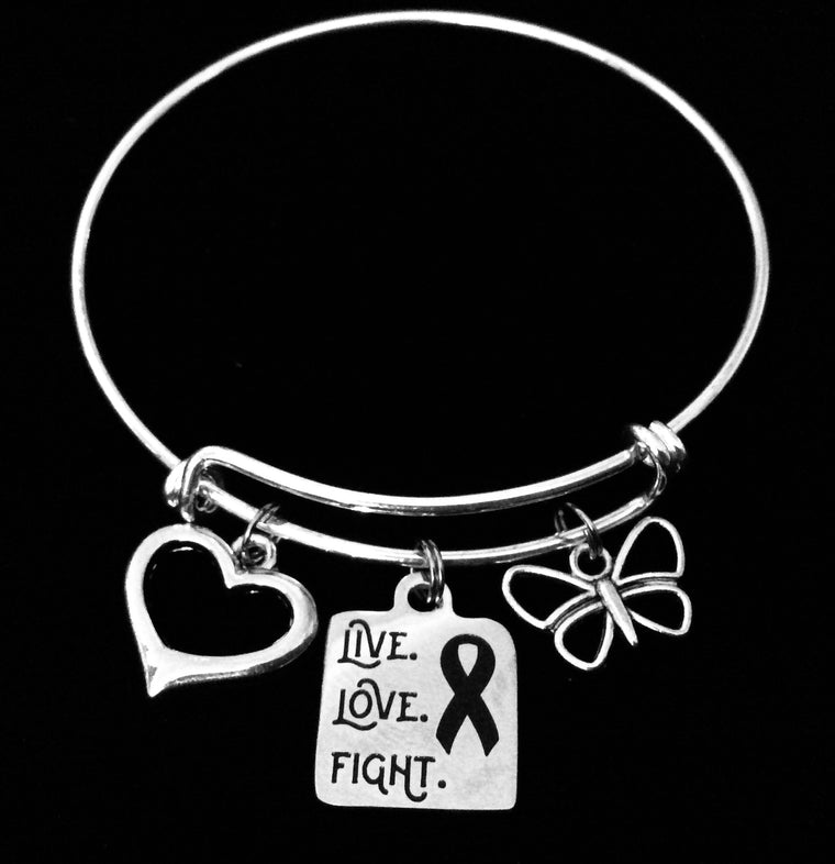 Live Love Fight Awareness Charm Bracelet Silver Expandable Adjustable Bangle One Size Fits All Gift