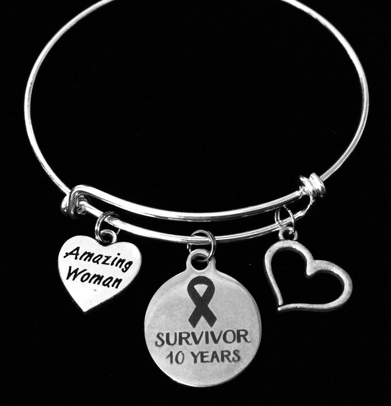 Amazing Woman Survivor 10 Year Jewelry Expandable Silver Charm Bracelet Adjustable Bangle One Size Fits All Gift