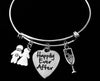 Happily Ever After Silver Expandable Charm Bracelet Wedding Bride Groom Champagne Adjustable Wire Bangle Shower Bridal Trendy Gift