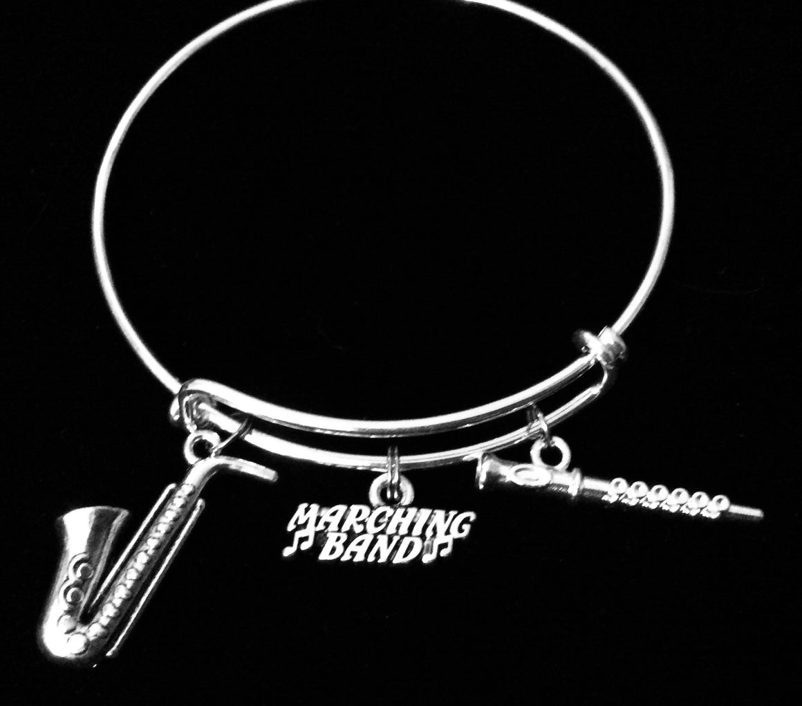 Marching Band Trombone Flute Expandable Charm Bracelet Adjustable Wire Bangle Musician Music Teacher