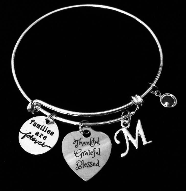 Thankful Grateful Blessed Expandable Charm Bracelet Adjustable Silver Stackable Bangle Trendy One Size Fits All Gift