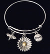 Dream Two Toned Daisy Bee Adjustable Expandable Charm Bracelet Silver Wire Bangle Stacking Bangle Trendy One Size FIts All