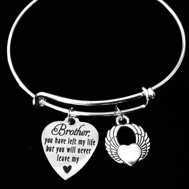Brother Memorial Jewelry Expandable Charm Bracelet Adjustable Silver Stackable Bangle Trendy One Size Fits All Gift