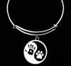 Yin Yang Paw Print Expandable Charm Bracelet Silver Adjustable Wire Bangle One Size Fits All Gift