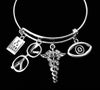 Eye Doctor Charm Bracelet Optometrist Silver Expandable Adjustable Bangle One Size Fits All Gift