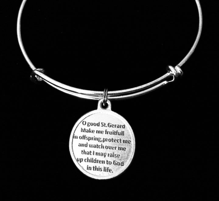 Saint Gerard Prayer Bracelet – Patron Saint of Expectant Mothers – Silver Expandable Bangle with Prayer