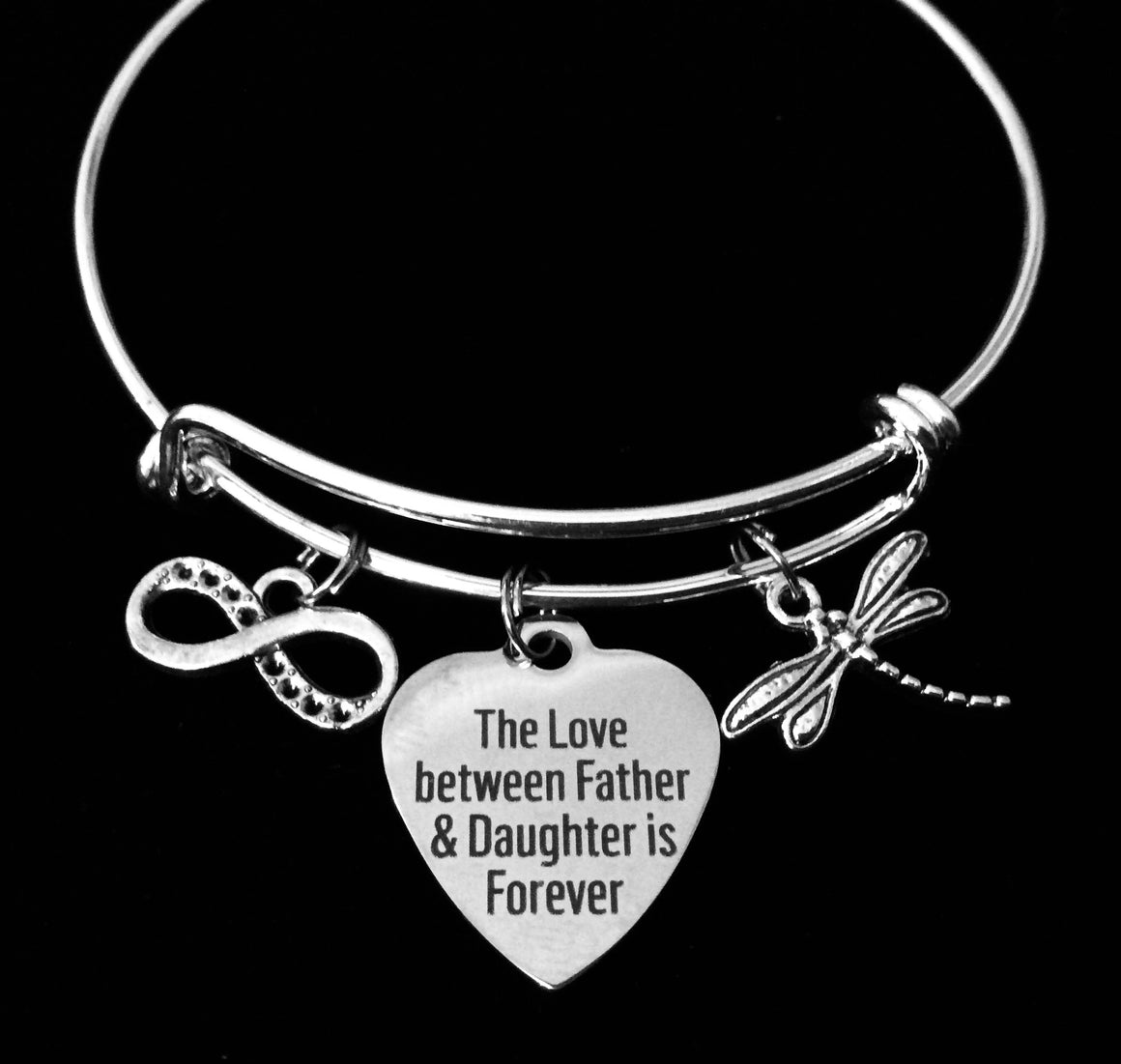Father and Daughter Infinity Expandable Charm Bracelet Adjustable Silver Wire Bangle Gift