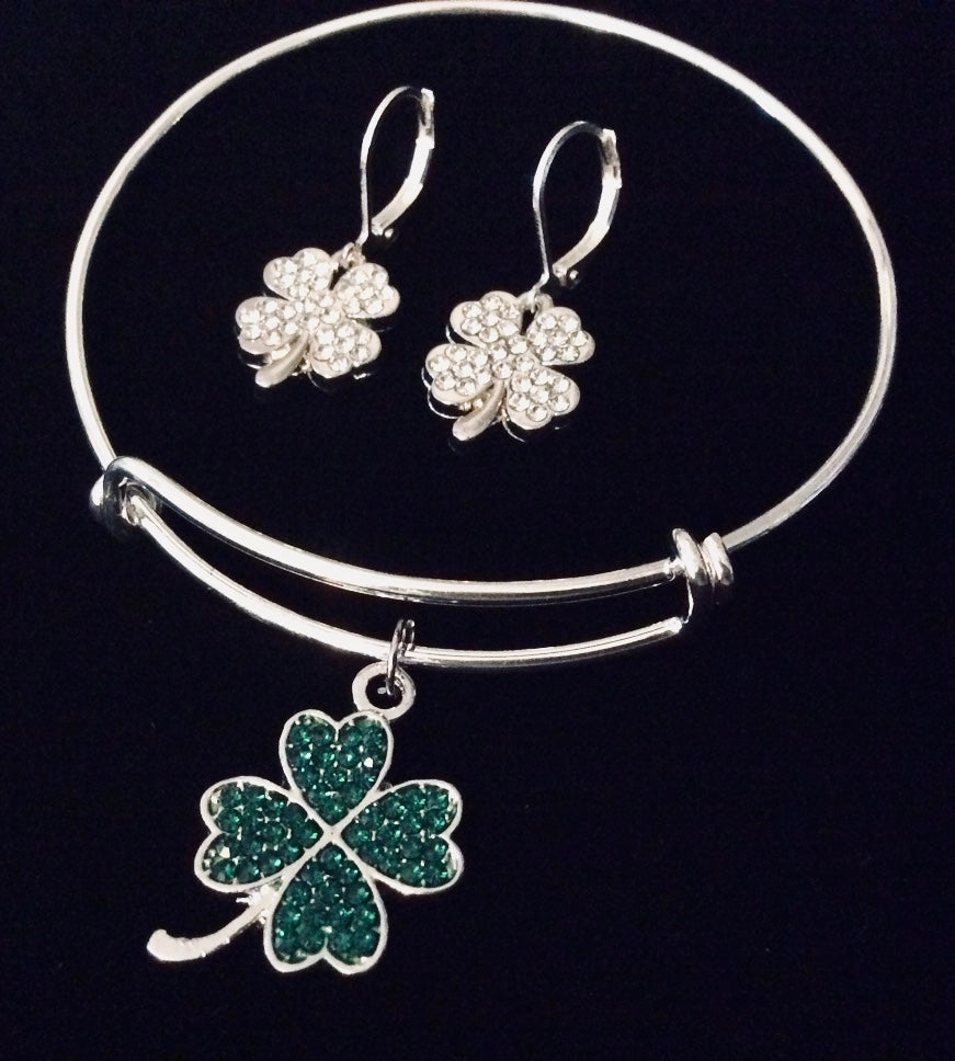Saint Patrick's Day Jewelry Expandable Charm Bracelet Silver Adjustable Bangle One Size Fits All Gift Free Earrings!