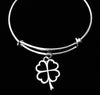 Four Leaf Clover Shamrock Jewelry Silver Expandable Charm Bracelet Adjustable Bangle One Size Fits All Gift