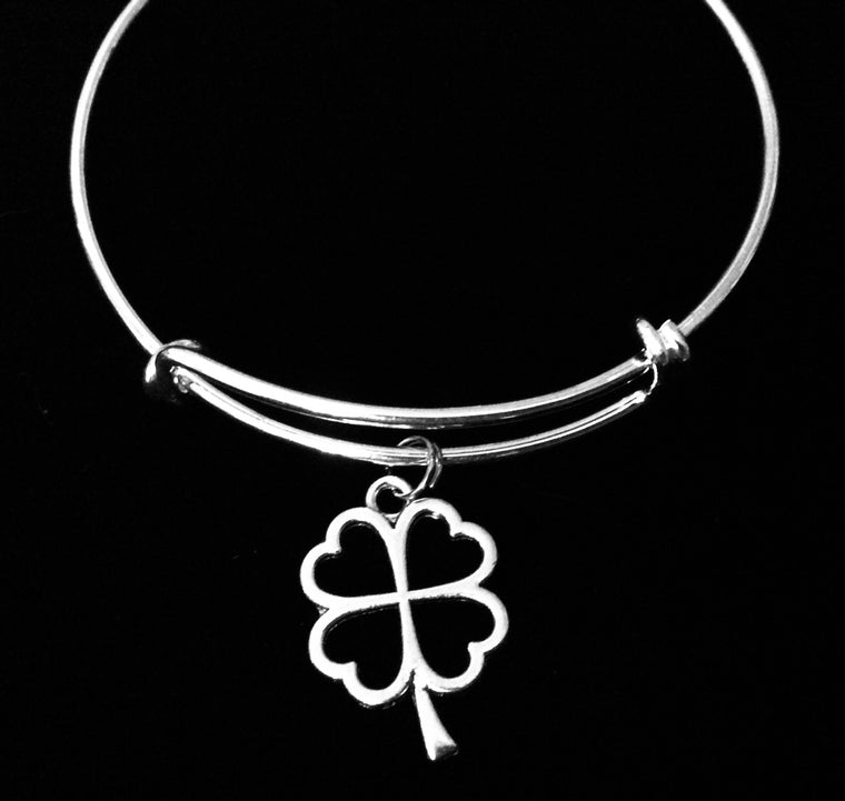 Four Leaf Clover Shamrock Jewelry Silver Expandable Charm Bracelet Adjustable Bangle One Size Fits All Gift