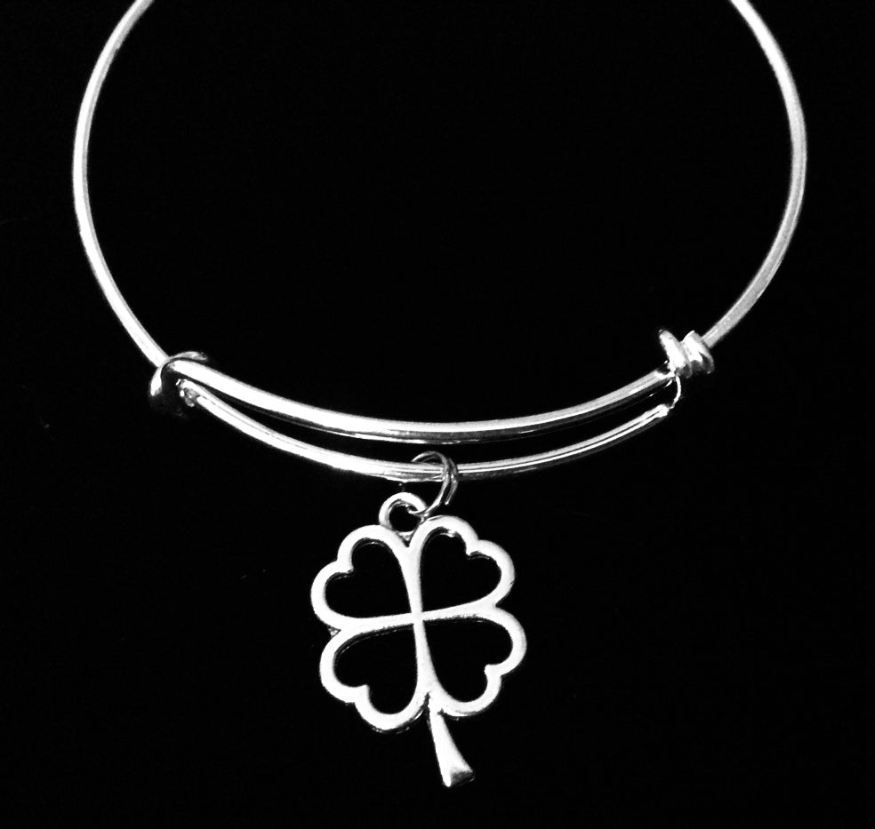 Four Leaf Clover Shamrock Jewelry Silver Expandable Charm Bracelet Adjustable Bangle One Size Fits All Gift