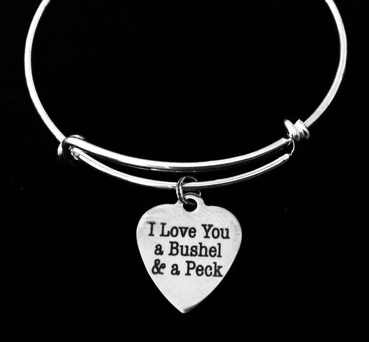 I Love You a Bushel and a Peck Jewelry Silver Expandable Charm Bracelet Adjustable Bangle One Size Fits All Gift