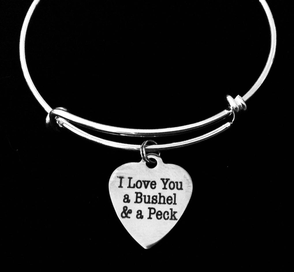 I Love You a Bushel and a Peck Jewelry Silver Expandable Charm Bracelet Adjustable Bangle One Size Fits All Gift