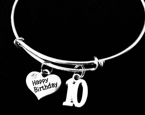 Happy 10th Birthday Expandable Charm Bracelet Adjustable Bangle Gift