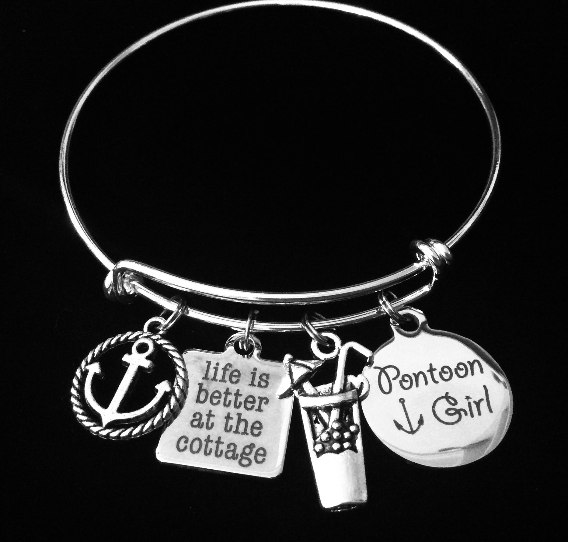 Nautical Gift Pontoon Girl Expandable Charm Bracelet Adjustable One Size Fits All Gift Life is Better at The Cottage