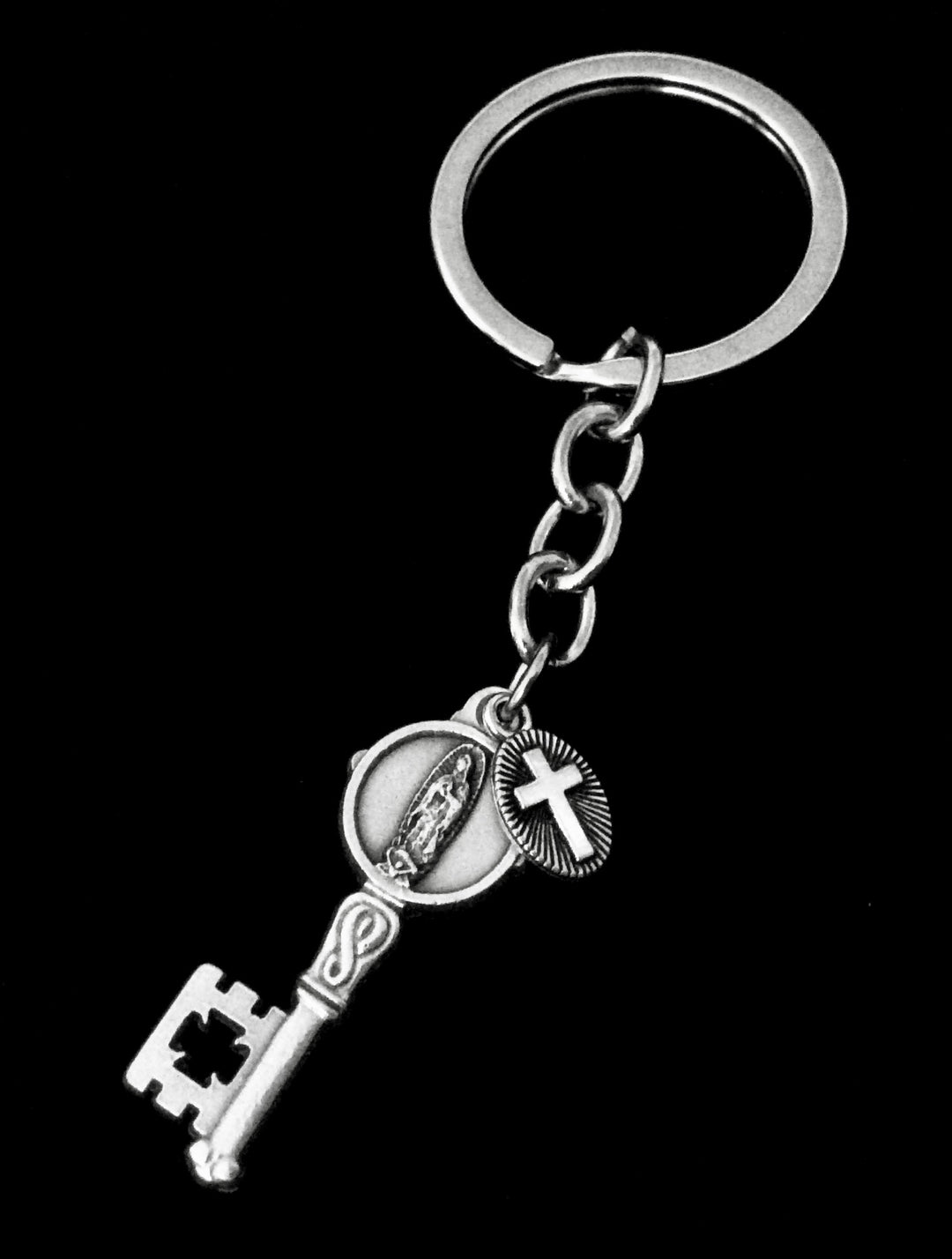 Lady of Guadalupe Key Chain FOB Keychain Medal Silver Key Ring Gift Inspirational Jewelry