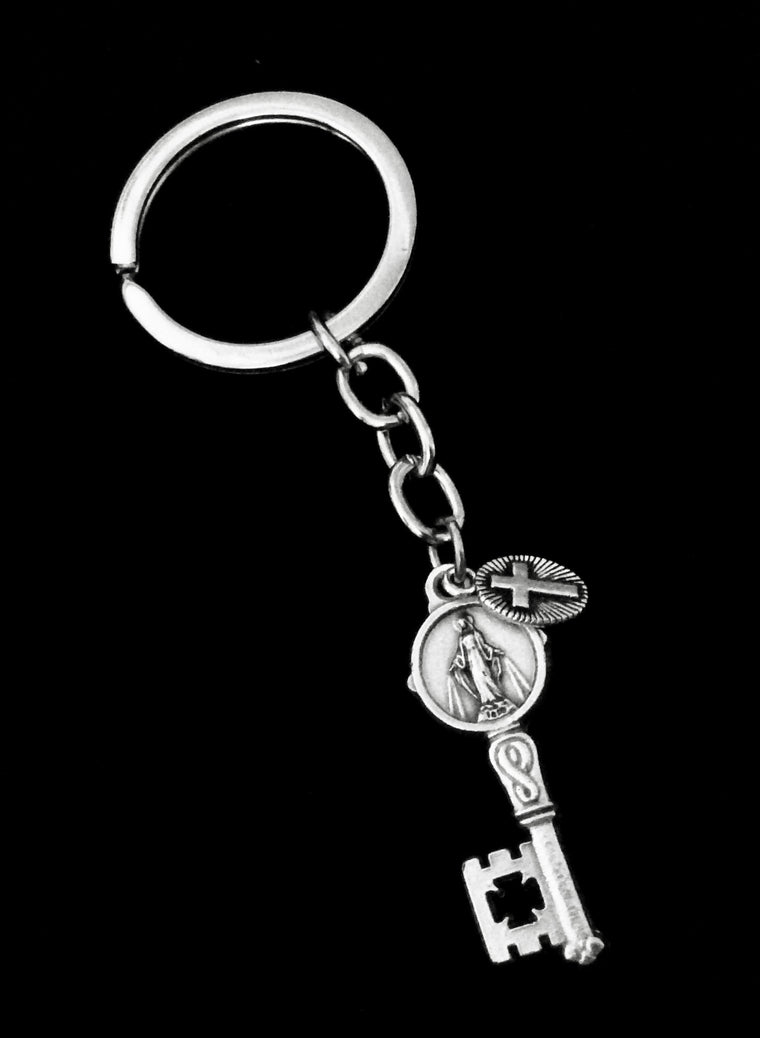 Blessed Virgin Mary Chain FOB Keychain Medal Silver Key Ring Gift Inspirational Jewelry Miraculous Mary