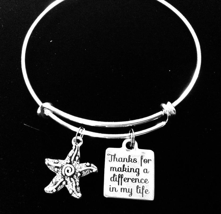 Starfish Story Jewelry Thank you Charm Bracelet Adjustable Bangle One Size Fits All Gift Personalization (Plus Free Starfish Story Card)