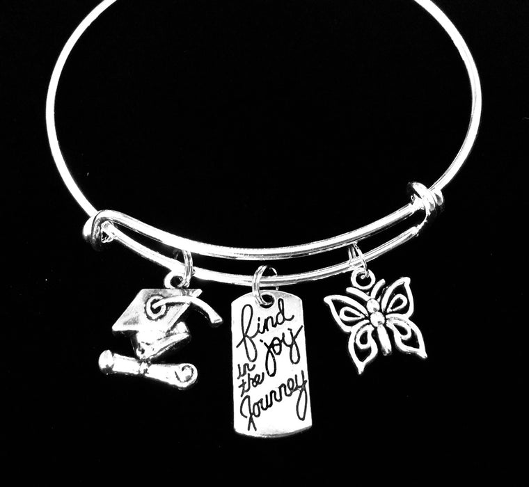 Graduation Gift for Her Find Joy in The Journey Butterfly Expandable Charm Bracelet Adjustable One Size Fits All Graduation Gift