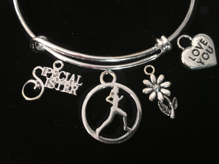 Love You Special Sister Runner Silver Expandable Charm Bracelet Bangle Trendy Running