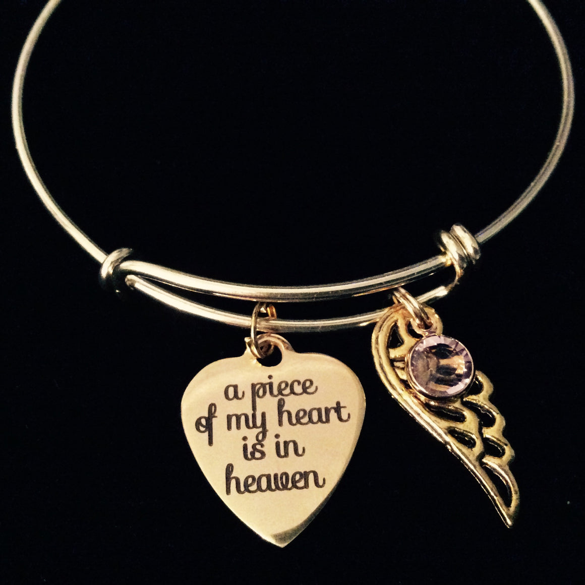 Gold A Piece of My Heart is in Heaven Expandable Charm Bracelet Adjustable Wire Bangle Gift