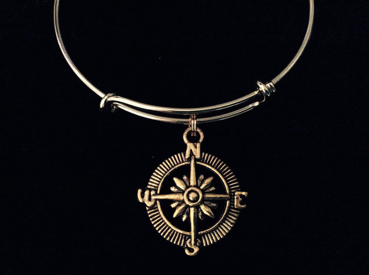Compass Gold Expandable Charm Bracelet Meaningful Gift Direction