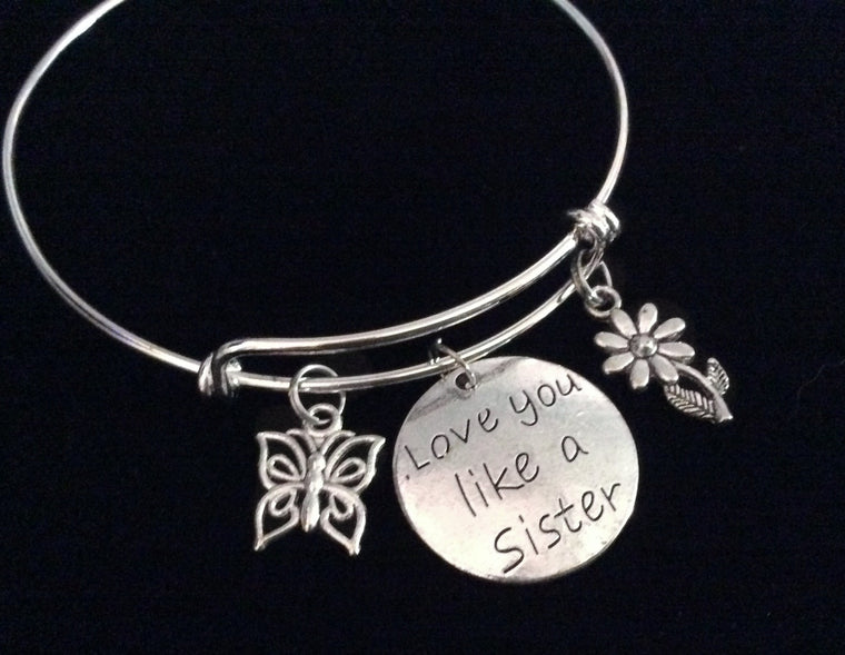 Love You Like A Sister Expandable Charm Bracelet Silver Adjustable Wire Bangle Trendy Gift
